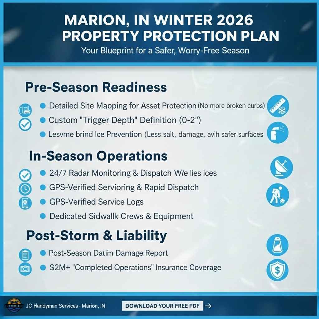 JC Handyman Services Commercial Snow Removal Property Protection Plan for Marion, Indiana
